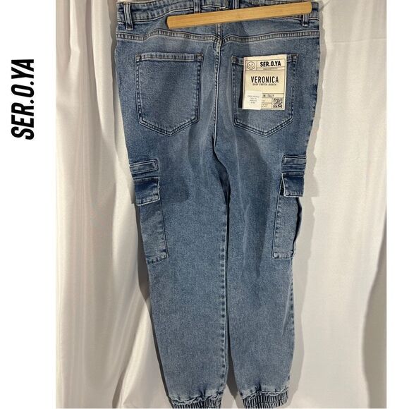 SER.O.YA VERONICA JOGGER CARGO JEANS BLUE DENIM NWT - Picture 5 of 6